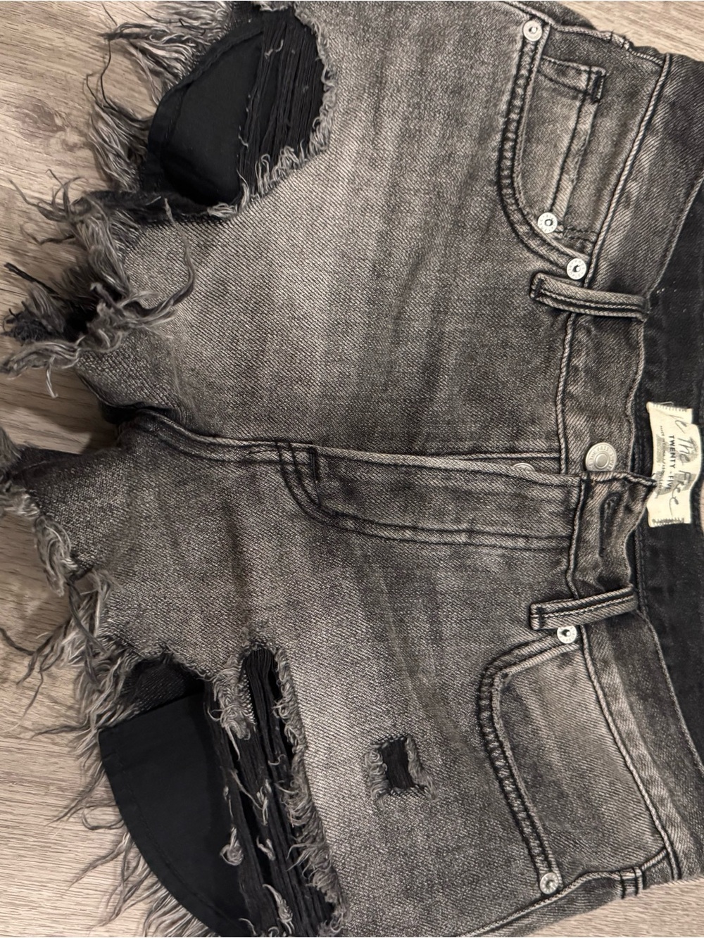 Free People Black Washed Distressed Denim Shorts